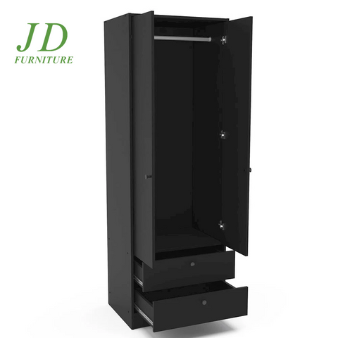 Denmark Modern 2-Door Bedroom Armoire – Black Storage Cabinet with 2 Drawers