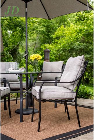 Lavallette 7-Piece Patio Dining Set – Steel Outdoor Dining Set for 6, Cushioned Chairs & Tempered Glass Rectangular Table