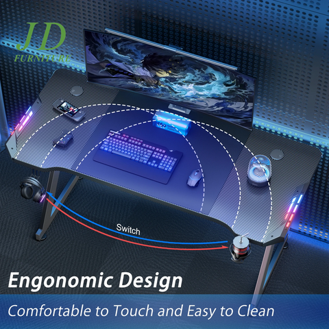 63'' Gaming Desk with LED Lights – Ergonomic Large Computer Table for Adults & Teens, Black