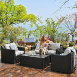 4-Piece Patio Conversation Set – Outdoor Sectional All-Weather Furniture Set, Brown/Grey