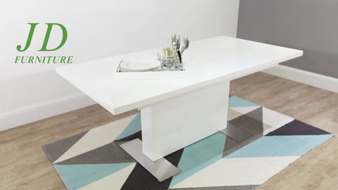Border Extendable Metal Base Dining Table – Modern Adjustable Table for Dining Room or Kitchen