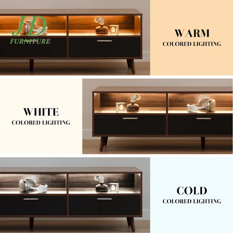 Isandro TV Stand – Modern Entertainment Center for TVs up to 75" with LED Lights & Storage
