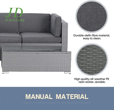 5-Piece Outdoor Patio Furniture, Grey Wicker Furniture Modular Patio Sectional Sofas Outdoor Conversation Set for Garden, Balcony, Deck, Lawns, Porch - Gray
