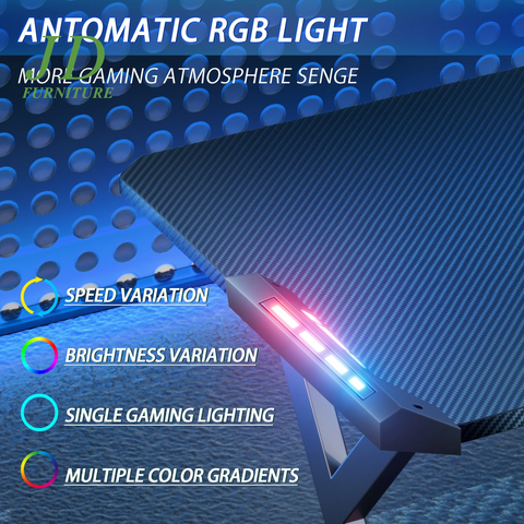 63'' Gaming Desk with LED Lights – Ergonomic Large Computer Table for Adults & Teens, Black