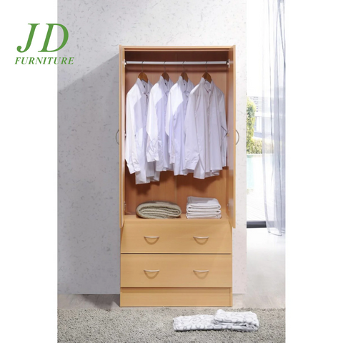 2 Door Armoire with 2 Drawers and Clothing Rod in Cherry Wood
