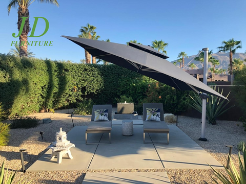 11' Double Top Deluxe Square Patio Umbrella – Offset Hanging Cantilever Market Umbrella for Garden, Grey