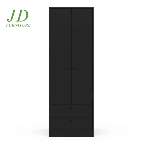Denmark Modern 2-Door Bedroom Armoire – Black Storage Cabinet with 2 Drawers