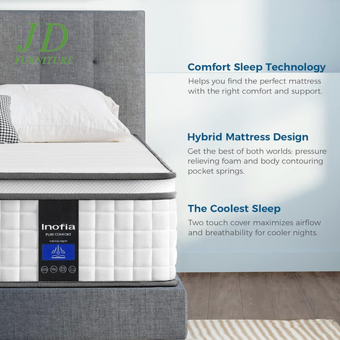 10-Inch Full Hybrid Mattress – Cool Memory Foam & Pocket Innerspring, Breathable, Supportive, Pressure Relief
