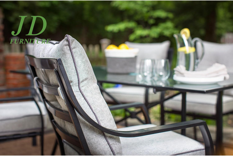 Lavallette 7-Piece Patio Dining Set – Steel Outdoor Dining Set for 6, Cushioned Chairs & Tempered Glass Rectangular Table