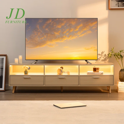 Isandro TV Stand – Modern Entertainment Center for TVs up to 75" with LED Lights & Storage