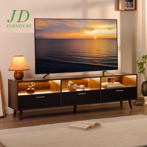 Isandro TV Stand – Modern Entertainment Center for TVs up to 75" with LED Lights & Storage