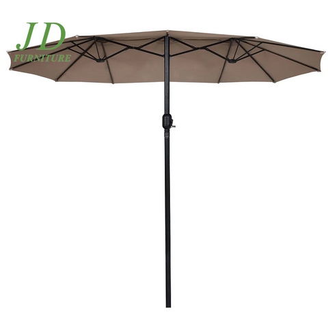 15ft Double-Sided Market Umbrella – Twin Patio Umbrella with Crank, Tan Outdoor Shade