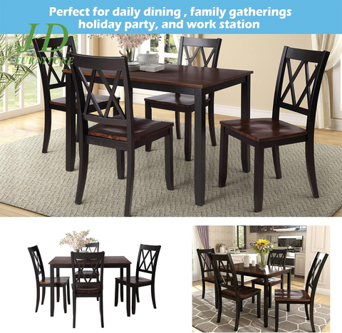 Dining Table Set, 5 Piece Kitchen Dining Table Set, Wooden Dining Table and Chair Set, Kitchen Dining Room Furniture (Black+Cherry)