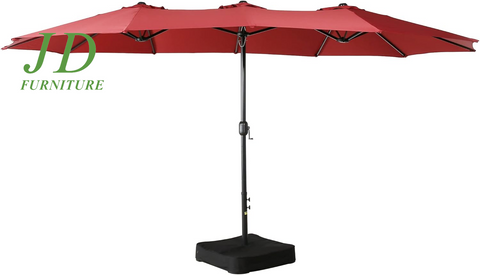 15-Ft Double-Sided Patio Umbrella – Outdoor Market Umbrella with Crank, Base Included, Red