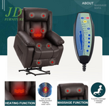 Power Lift Recliner Chair for Elderly – Electric Massage & Heat, PU Leather, Brown