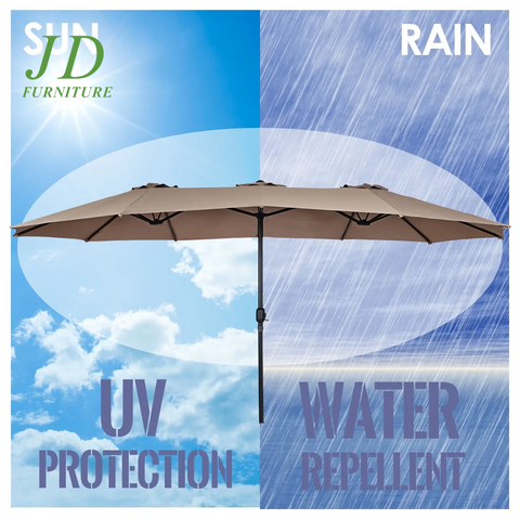 15ft Double-Sided Market Umbrella – Twin Patio Umbrella with Crank, Tan Outdoor Shade