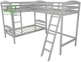 Twin Loft Bed for Kids, Wood Loft Bed L-Shaped Corner Bunk Bed Frame 3 Bed Bunk Loft Bed with Full Guardrails and Flat Ladder (Grey)