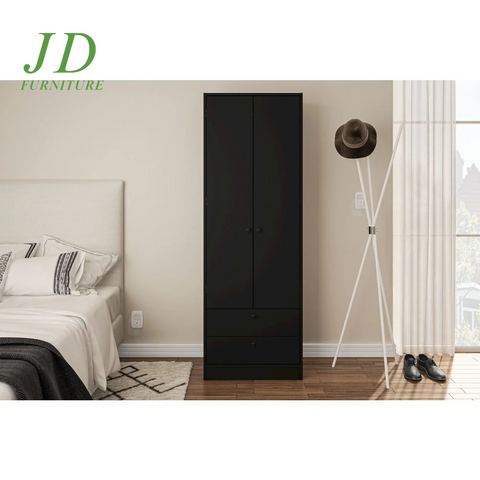 Denmark Modern 2-Door Bedroom Armoire – Black Storage Cabinet with 2 Drawers