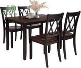 Dining Table Set, 5 Piece Kitchen Dining Table Set, Wooden Dining Table and Chair Set, Kitchen Dining Room Furniture (Black+Cherry)