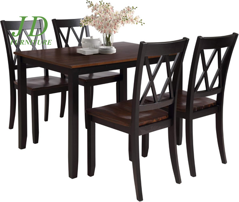 Dining Table Set, 5 Piece Kitchen Dining Table Set, Wooden Dining Table and Chair Set, Kitchen Dining Room Furniture (Black+Cherry)