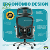 Officefactor Big and Tall Office Chair – 500 lbs Rated, High Back Ergonomic Chair with Flip-Up Arms, Adjustable Lumbar Support & Headrest, Mesh Back, Black