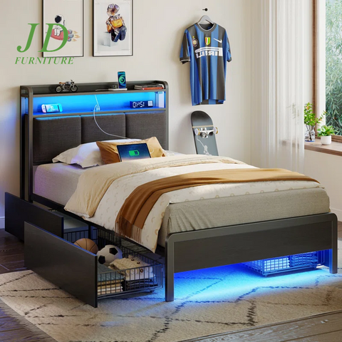 Franzi Bed with Storage Headboard – Bed Frame with 4 Drawers, Charging Station & RGB LED Lights