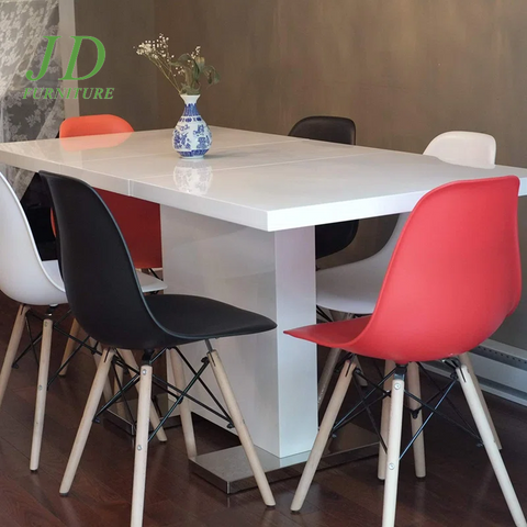 Border Extendable Metal Base Dining Table – Modern Adjustable Table for Dining Room or Kitchen