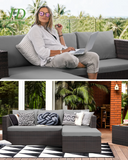 5-Piece PE Rattan Patio Furniture Set, Outdoor Sectional Sofa with Cushion, Gray
