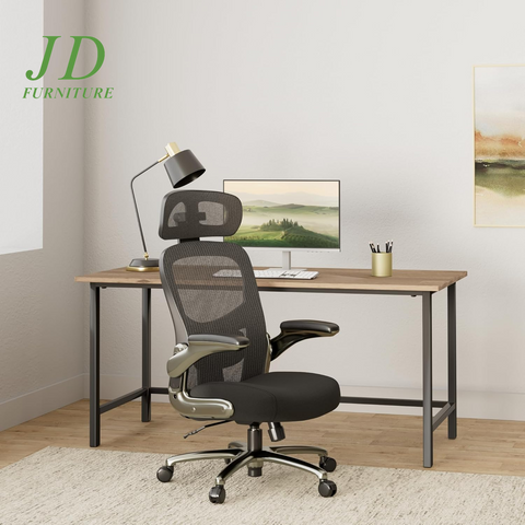Officefactor Big and Tall Office Chair – 500 lbs Rated, High Back Ergonomic Chair with Flip-Up Arms, Adjustable Lumbar Support & Headrest, Mesh Back, Black