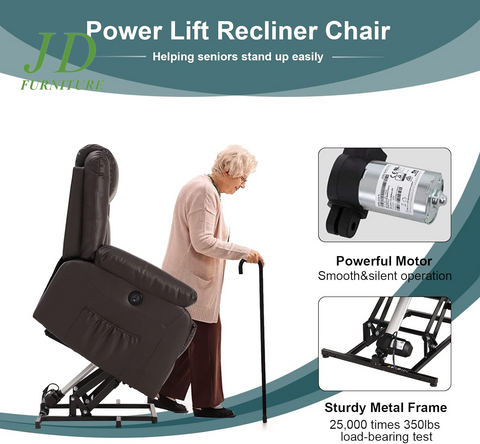 Power Lift Recliner Chair for Elderly – Electric Massage & Heat, PU Leather, Brown