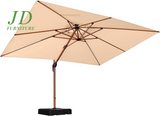 9' x 12' Double Top Deluxe Patio Umbrella – Wood Pattern, Offset Hanging Outdoor Market Umbrella, Beige