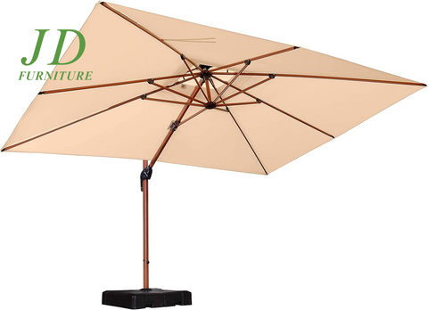 9' x 12' Double Top Deluxe Patio Umbrella – Wood Pattern, Offset Hanging Outdoor Market Umbrella, Beige