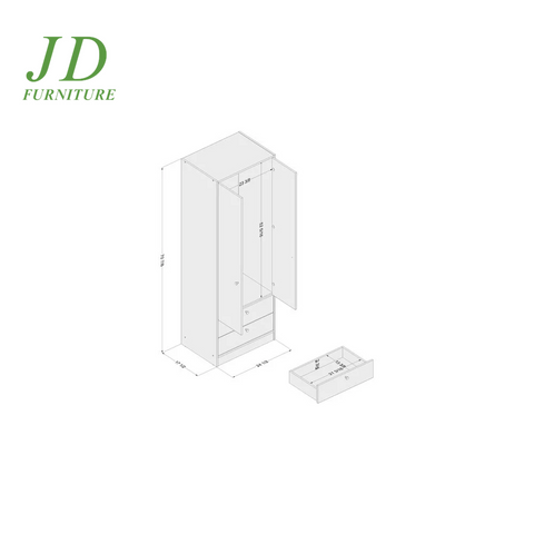Denmark Modern 2-Door Bedroom Armoire – Black Storage Cabinet with 2 Drawers