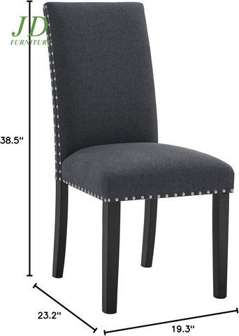 Set of 2 Upholstered Fabric Dining Chairs – High Back with Nailhead Trim, Parsons Style Side Chairs for Kitchen & Dining Room, Dark Grey