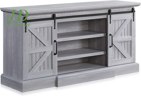 Modern 60 Inch Farmhouse TV Stand, Entertainment Center for Tvs up to 65 Inch, Storage Cabinet with Adjustable Shelves and Barn Doors - Ashford (Stone Grey)