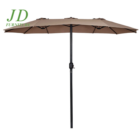 15ft Double-Sided Market Umbrella – Twin Patio Umbrella with Crank, Tan Outdoor Shade