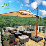9' x 12' Double Top Deluxe Patio Umbrella – Wood Pattern, Offset Hanging Outdoor Market Umbrella, Beige