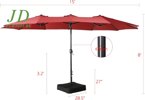 15-Ft Double-Sided Patio Umbrella – Outdoor Market Umbrella with Crank, Base Included, Red