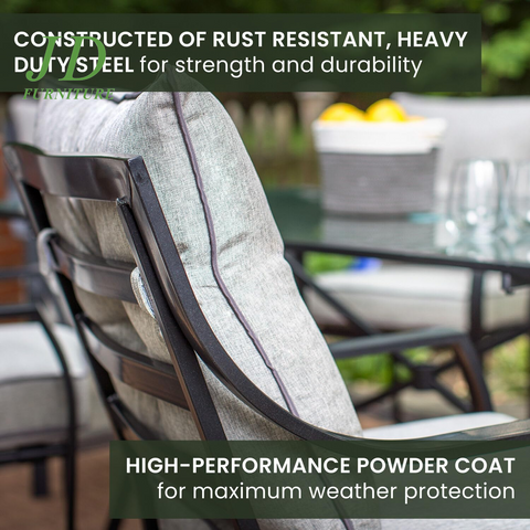 Lavallette 7-Piece Patio Dining Set – Steel Outdoor Dining Set for 6, Cushioned Chairs & Tempered Glass Rectangular Table