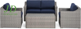 4-Piece Modern Rectangular Patio Conversation Set – Blue Outdoor Sectional, All-Weather Furniture Set for 4