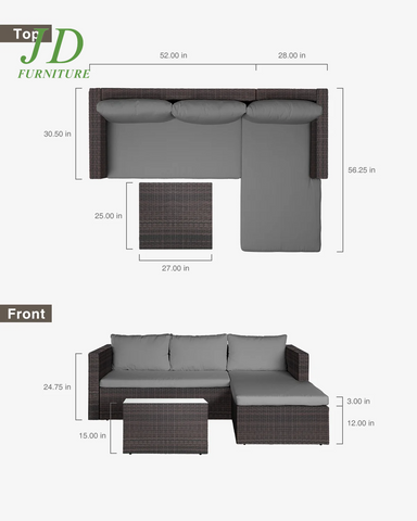 5-Piece PE Rattan Patio Furniture Set, Outdoor Sectional Sofa with Cushion, Gray