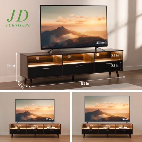 Isandro TV Stand – Modern Entertainment Center for TVs up to 75" with LED Lights & Storage