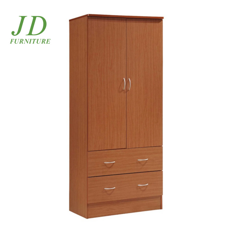 2 Door Armoire with 2 Drawers and Clothing Rod in Cherry Wood