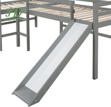 Twin Loft Bed with Slide for Kids – L-Shaped Wood Corner Bed Frame, Ladders & Guardrails, Grey