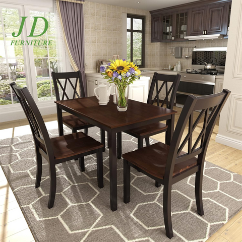 Dining Table Set, 5 Piece Kitchen Dining Table Set, Wooden Dining Table and Chair Set, Kitchen Dining Room Furniture (Black+Cherry)