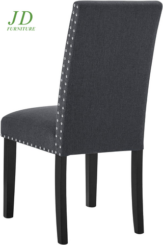 Set of 2 Upholstered Fabric Dining Chairs – High Back with Nailhead Trim, Parsons Style Side Chairs for Kitchen & Dining Room, Dark Grey