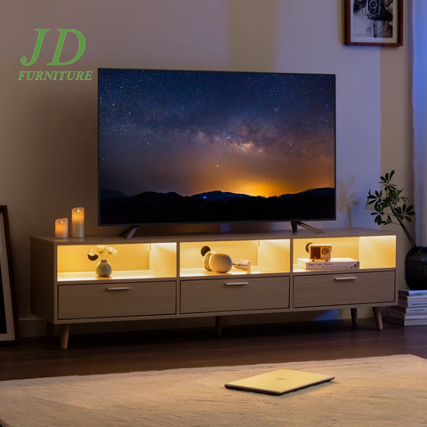 Isandro TV Stand – Modern Entertainment Center for TVs up to 75" with LED Lights & Storage