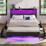 Franzi Bed with Storage Headboard – Bed Frame with 4 Drawers, Charging Station & RGB LED Lights