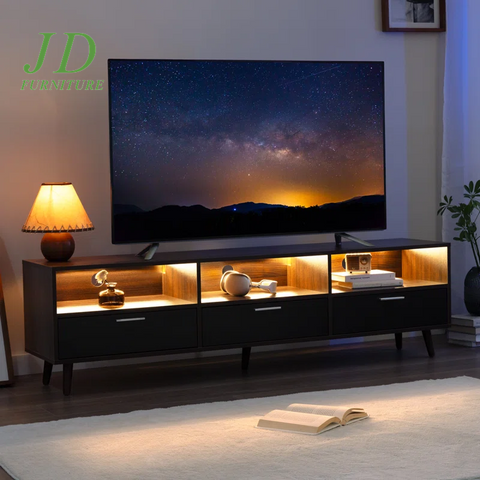 Isandro TV Stand – Modern Entertainment Center for TVs up to 75" with LED Lights & Storage