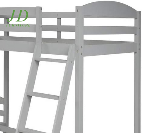 Twin Loft Bed for Kids, Wood Loft Bed L-Shaped Corner Bunk Bed Frame 3 Bed Bunk Loft Bed with Full Guardrails and Flat Ladder (Grey)